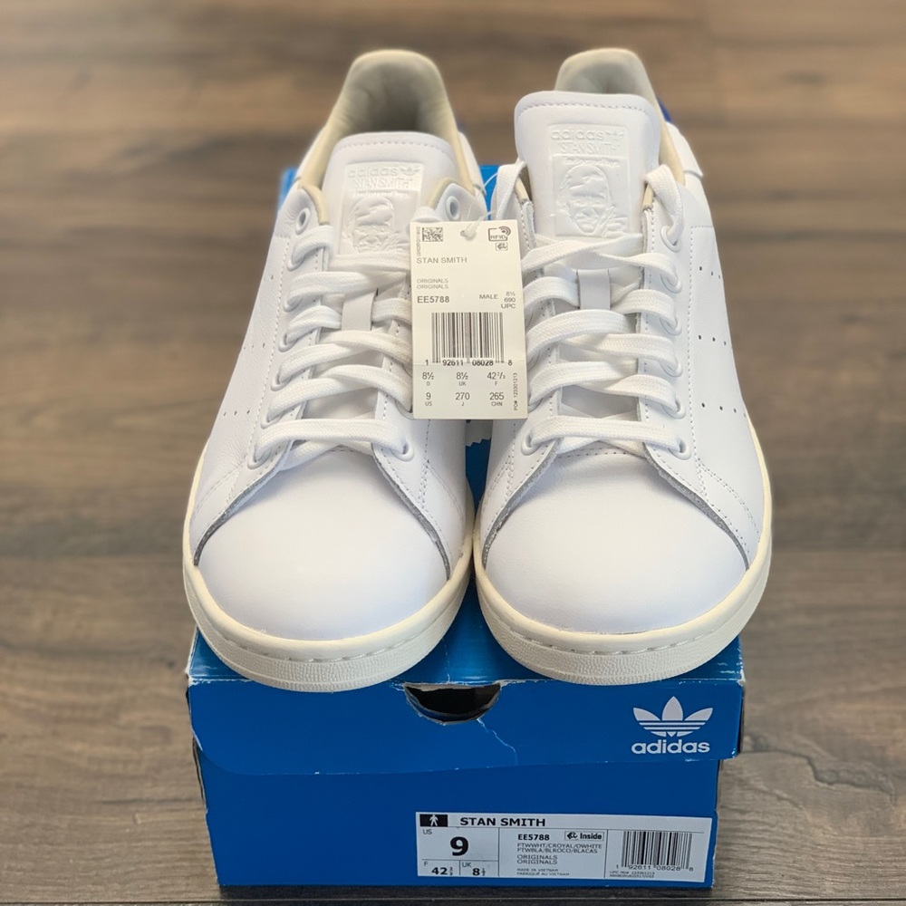 Size 9 adidas Stan smith white and blue nwt